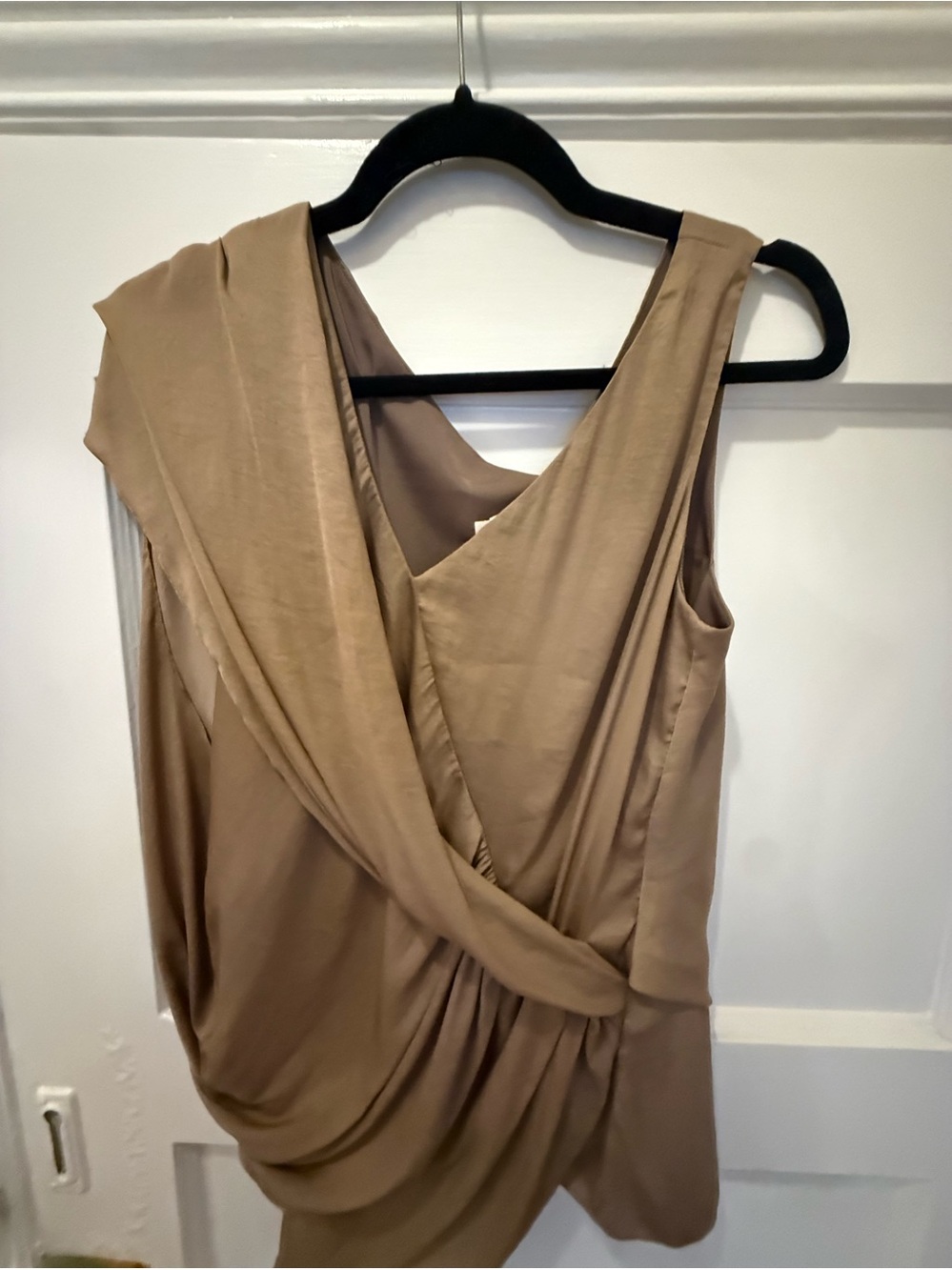 Helmut Lang Draped Asymmetrical Sleeveless Dress in Taupe